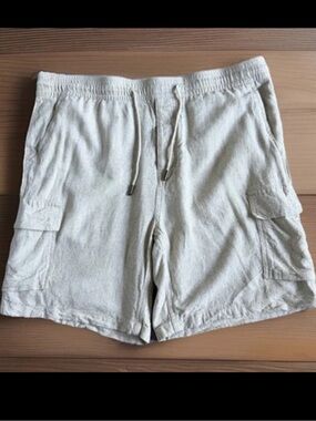 KENNETH COLE Shorts Mens Size 36 Light Khaki/Tan Drawstring Linen Cargo Shorts